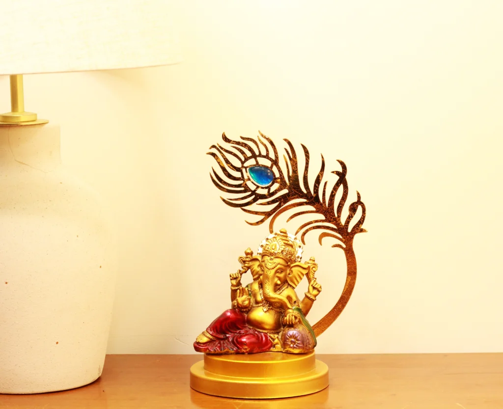 Iron Decorative ganesh on stand, feather design