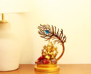 Iron Decorative ganesh on stand, feather design
