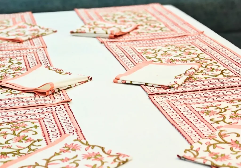 Cotton Jaipuri print 6 table mats with 6 napkins