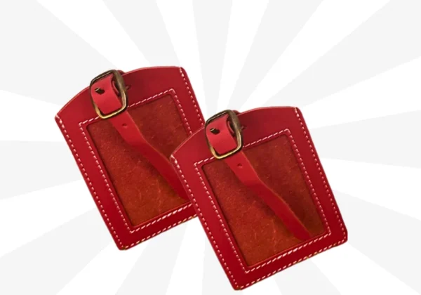 Handmade Leather Luggage Tag set of 2 (Red)