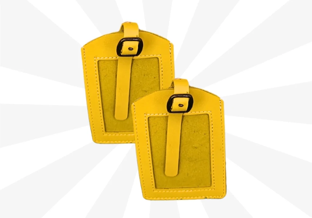 Handmade Leather Luggage Tag set of 2 (Yellow)