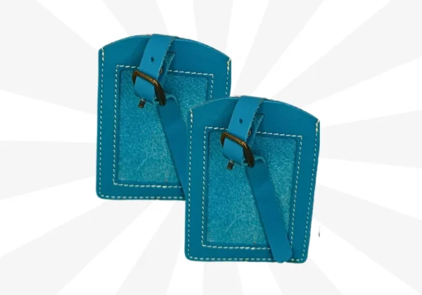 Handmade Leather Luggage Tag set of 2 (Teal)