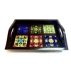 Wooden tray with Blue pottery tiles