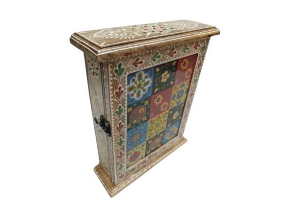 Wooden Keybox with Colour emboss work and Blue pottery tiles - Image 3