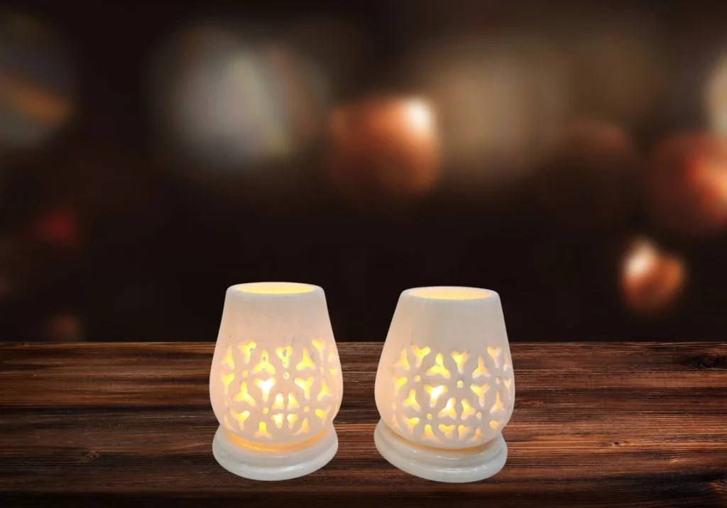 Marble Jali T-Light with round stand - Set of 2