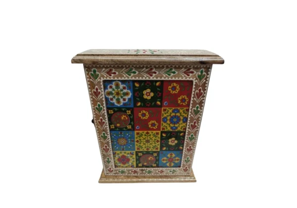Wooden Keybox with Colour emboss work and Blue pottery tiles - Image 2