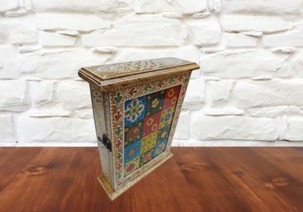 Wooden Keybox with Colour emboss work and Blue pottery tiles