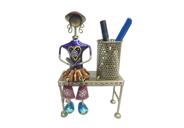 Iron Decorative  musician with hanging legs on Bench with pen Stand - Image 2