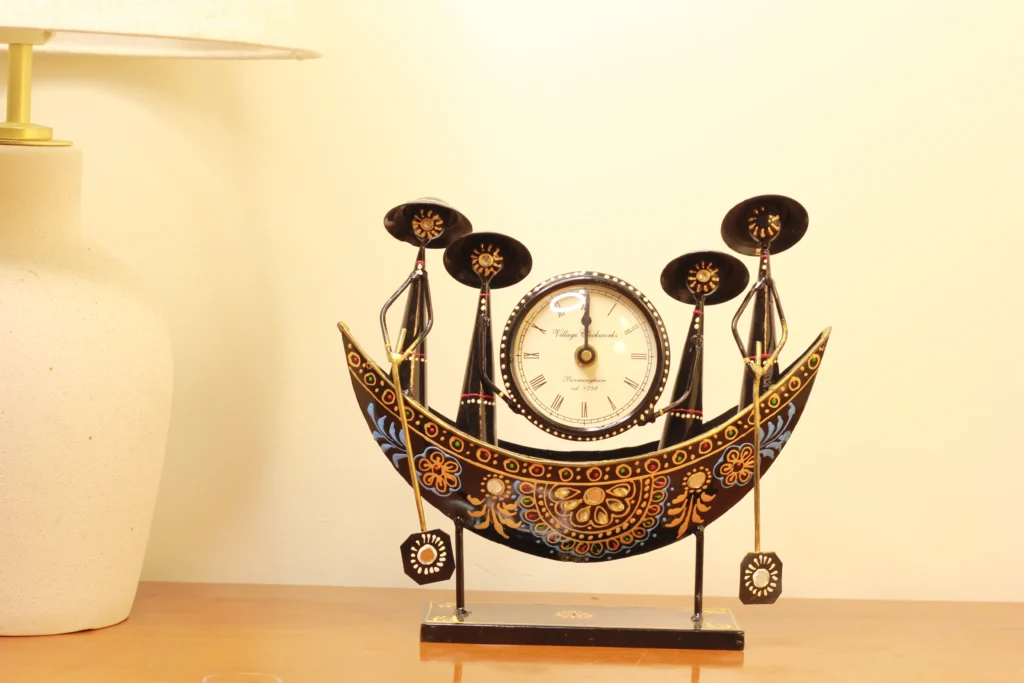 Iron Decorative boat with 4 men with clock