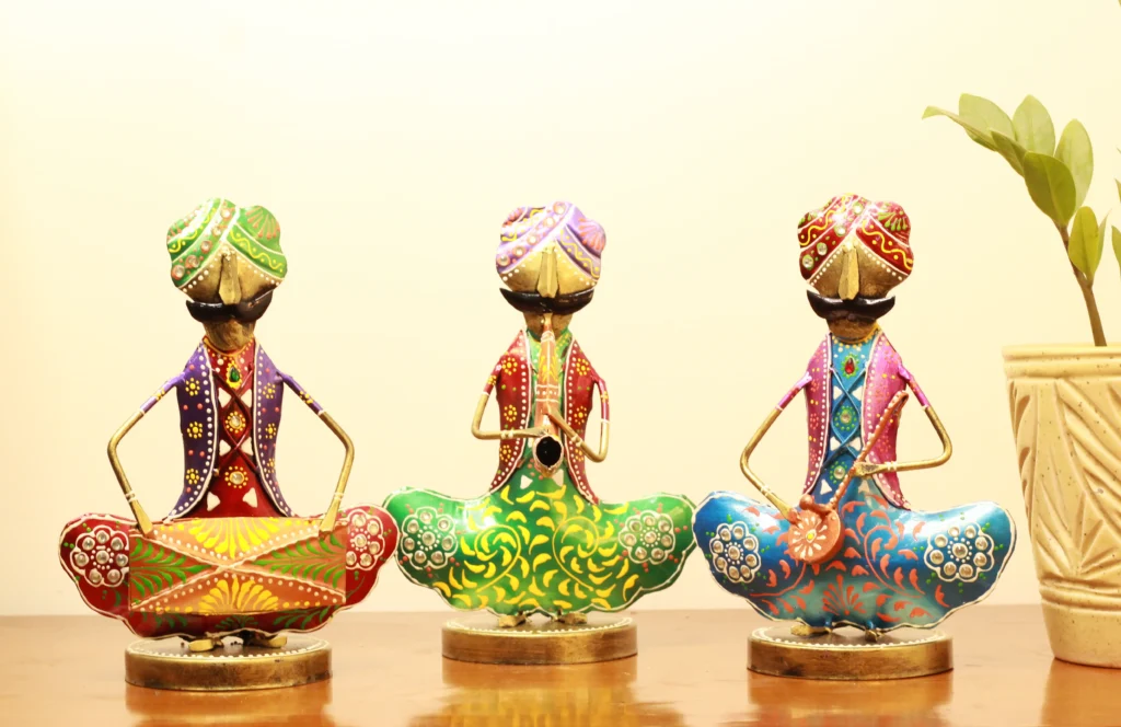 Iron Decorative Rajasthani New pagdi Musician Sitting - Set of 3