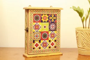 Wooden Keybox with Colour emboss work and Blue pottery tiles
