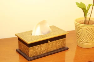 Wooden Tissue box with Brass work