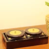 Wooden 2 bowl set with brass work tray - Set of 2 Bowls and 1 tray