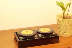 Wooden 2 bowl set with brass work tray - Set of 2 Bowls and 1 tray