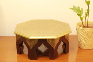 Wooden 8 Corner Chowki with brass work Small size